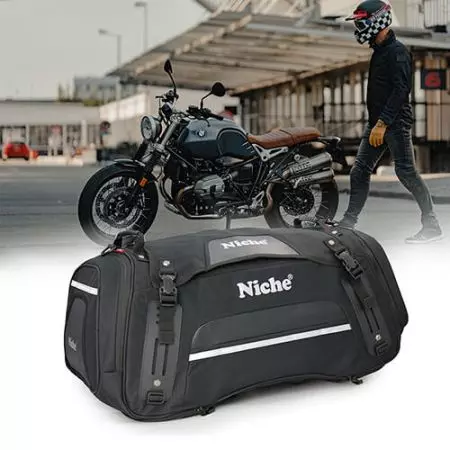 Tukkumyynti moottoripyörän XL-retkeilytakalaukku - Moottoripyörän erittäin suuri matkakassi, häntälaukku, istuinlaukku laajennettavuutta varten, ja mukana vedenpitävä sadesuoja.
